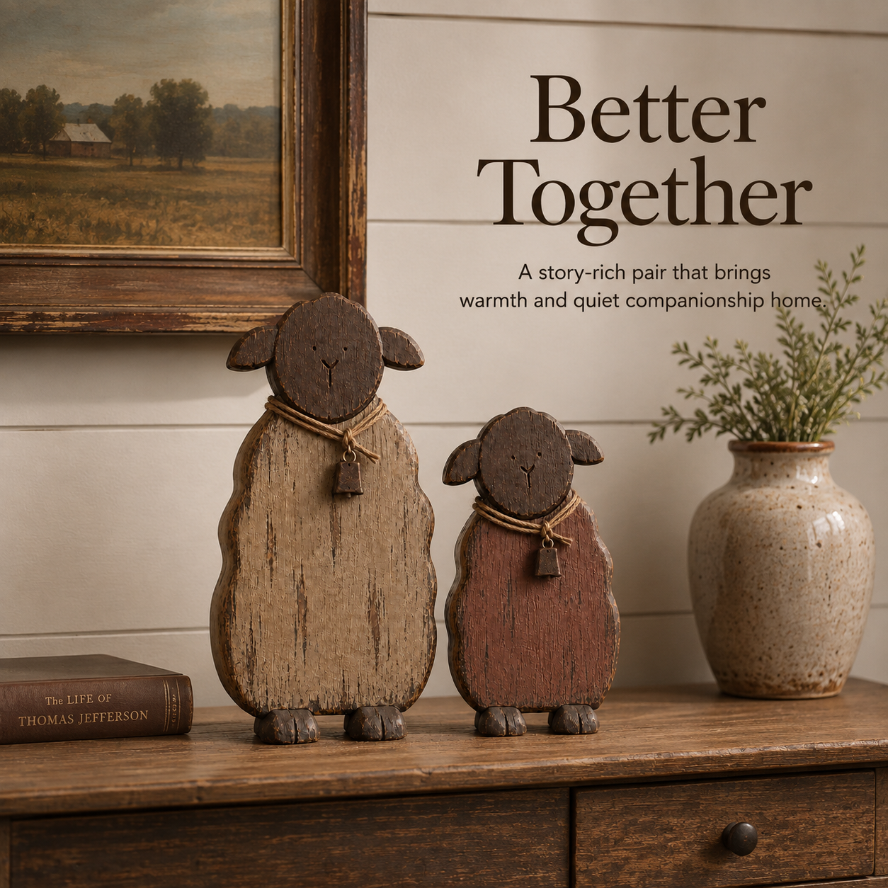 2Pcs Quiet Meadow Rustic Sheep Pair