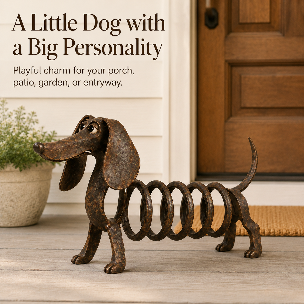 Rustic Spring Dachshund Garden Sculpture