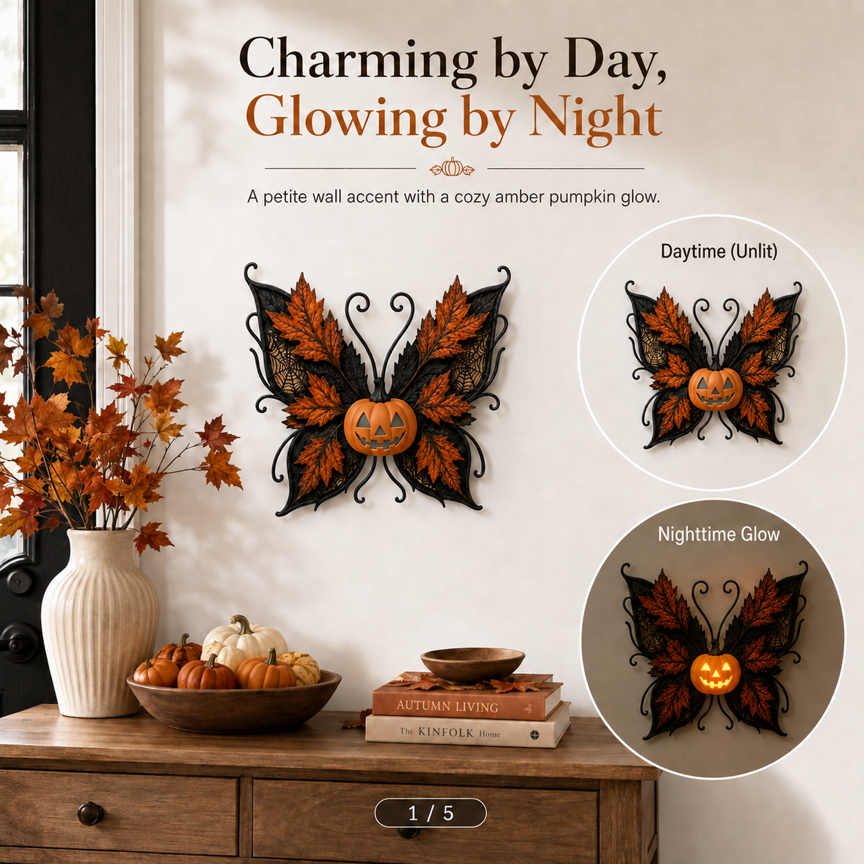 Lighted Pumpkin Butterfly Halloween Wall Decor
