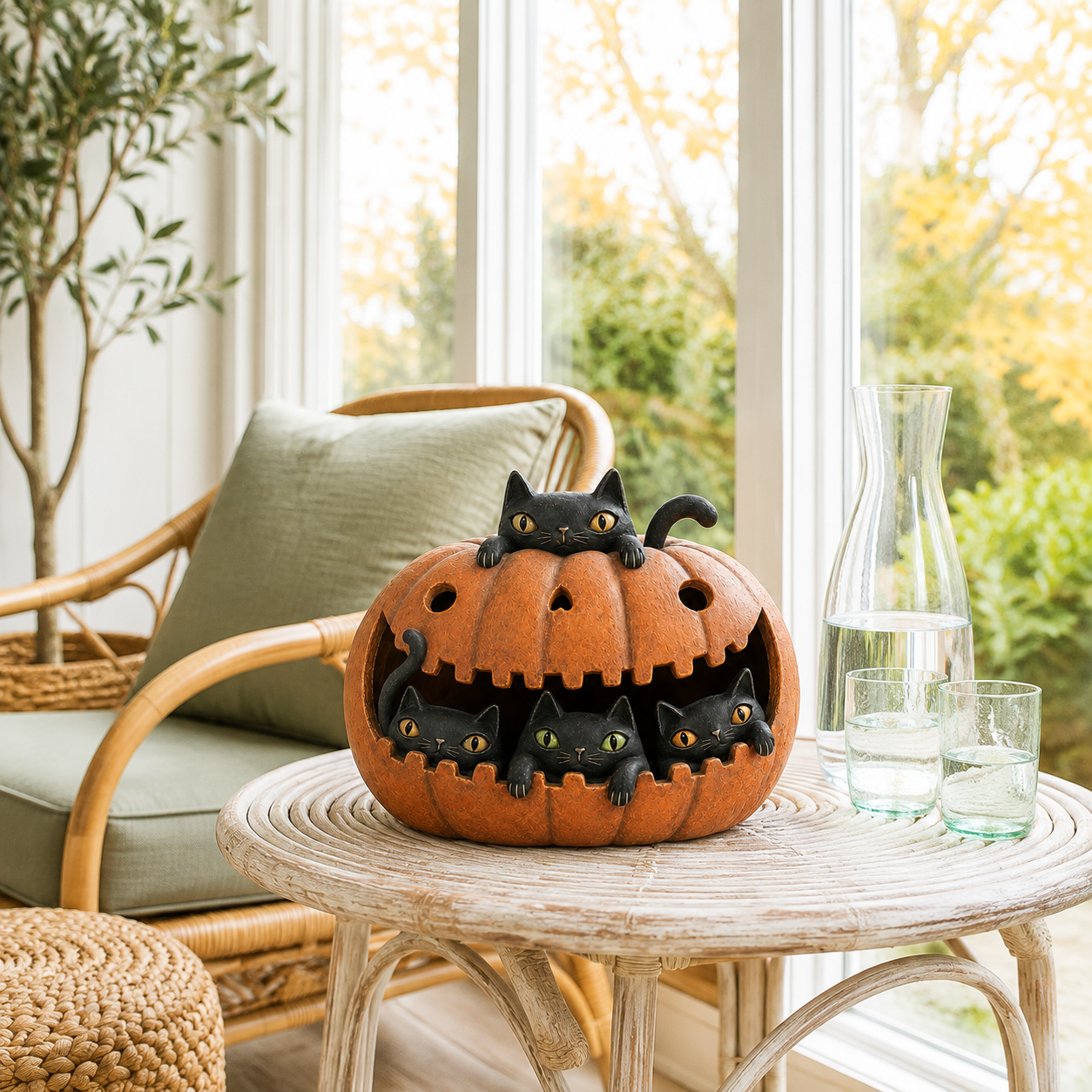 Lighted Black Cat Pumpkin