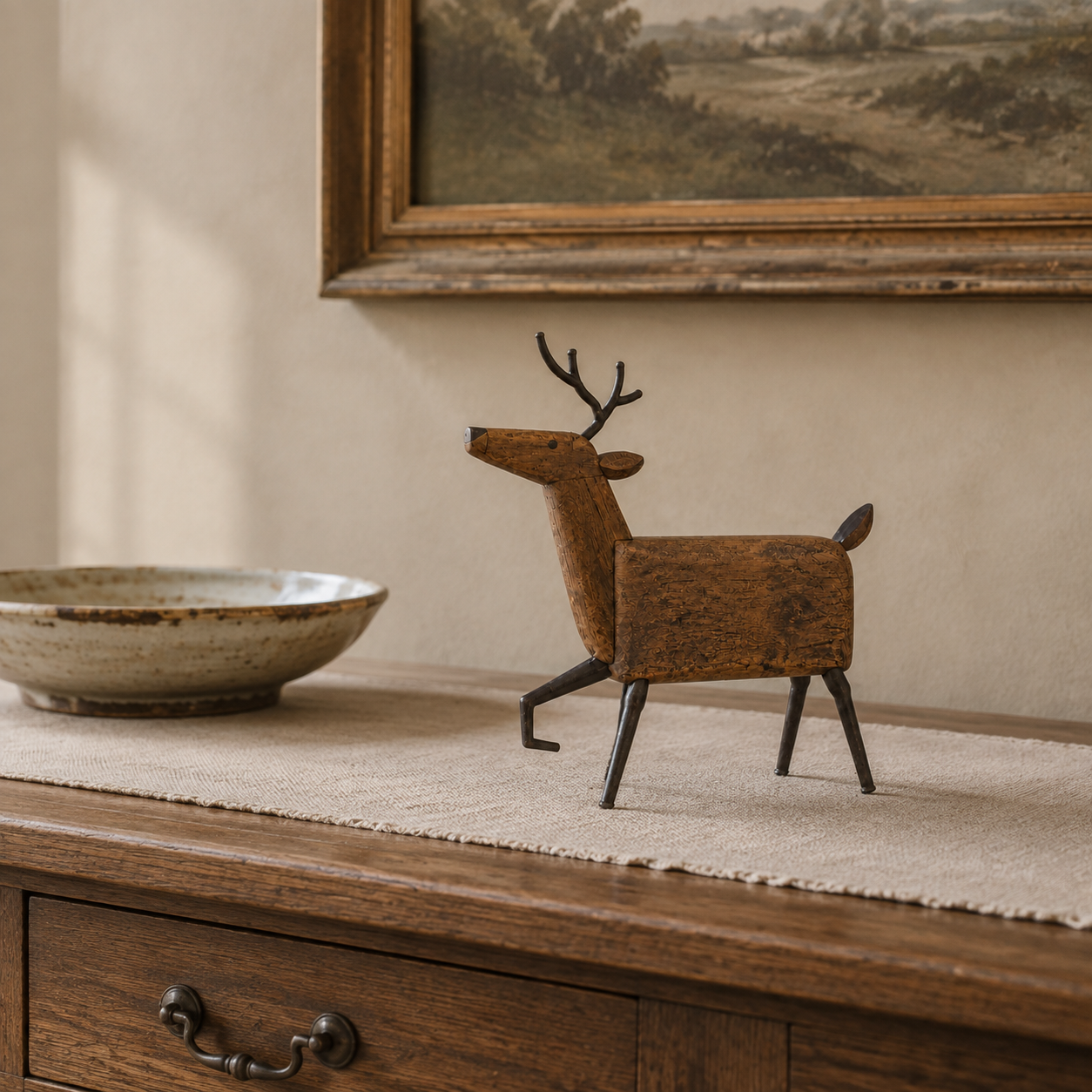 Heirloom-Inspired Wood & Iron Walking Deer Tabletop Decor