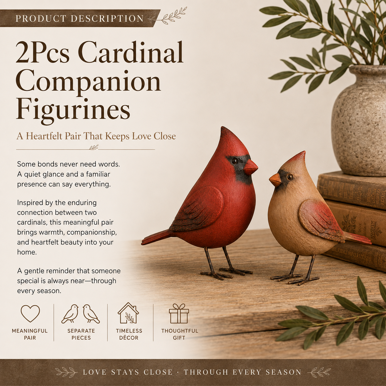 2Pcs Cardinal Companion Figurines