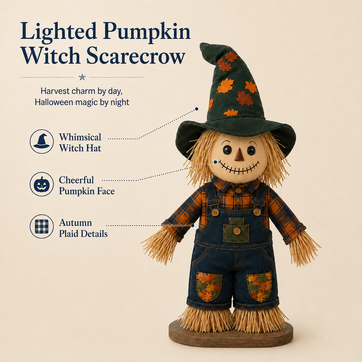 Lighted Pumpkin Witch Scarecrow Decor