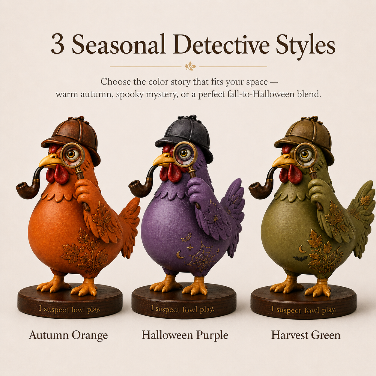 Detective Chicken Figurine – Fall & Halloween Tabletop Décor
