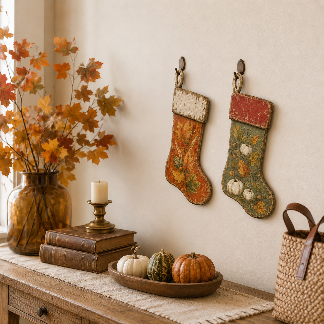 2Pcs  Vintage Seasonal Stocking Hanging Décor