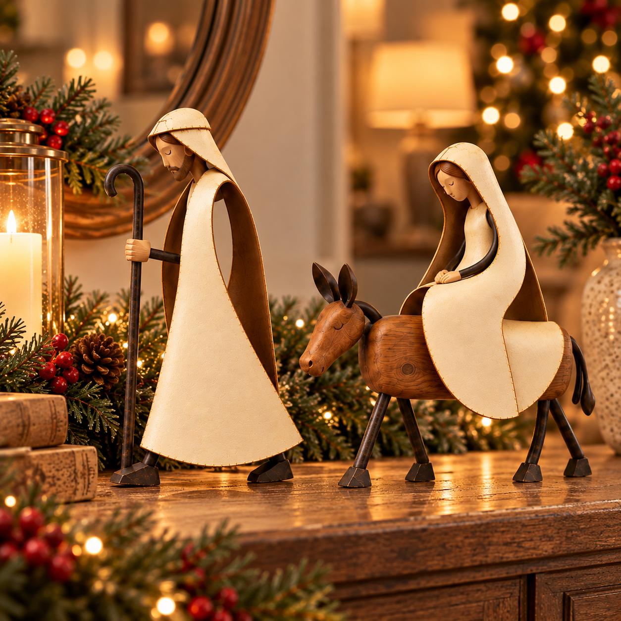 Journey to Bethlehem – Wood & Iron Nativity Set