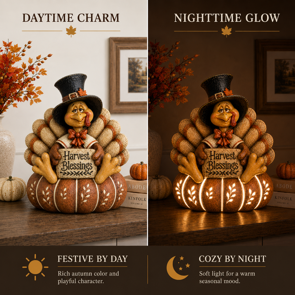 Lighted Harvest Blessings Turkey Decor