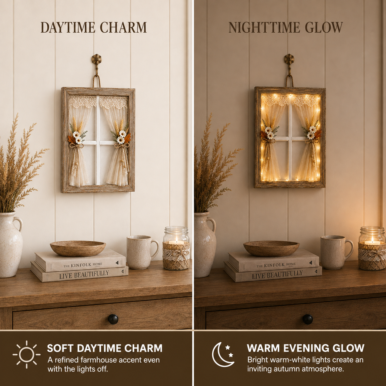 Lighted Autumn Farmhouse Window Decor