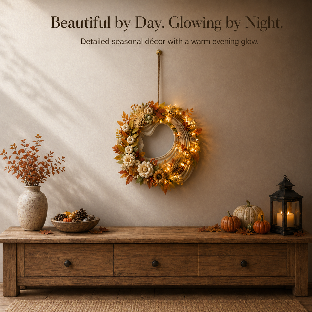 Lighted Pumpkin Harvest Wreath