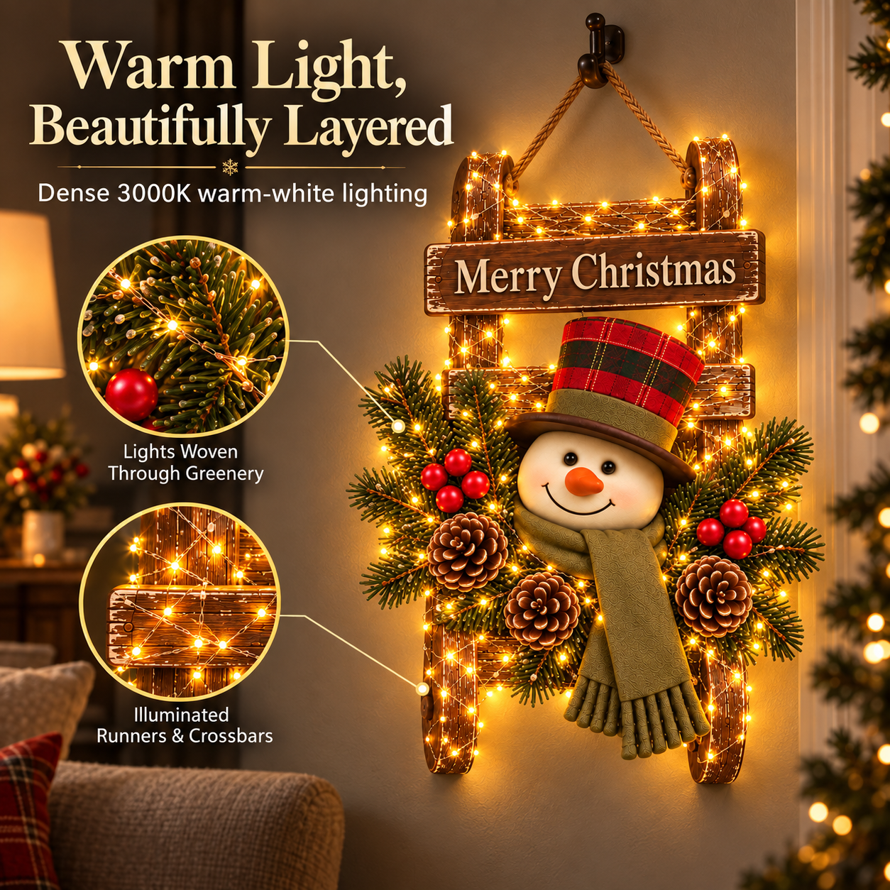 Vintage Glow Snowman Sleigh