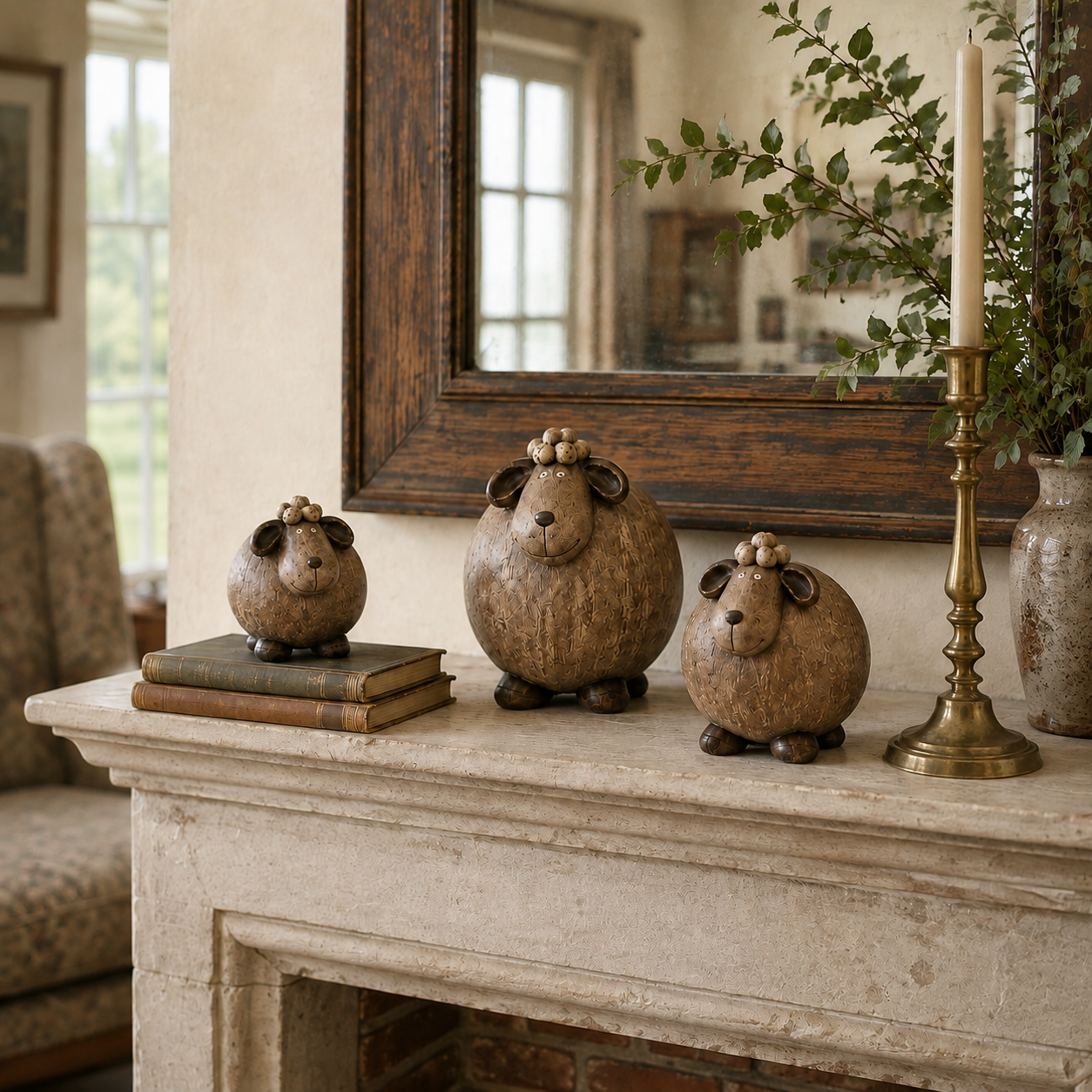 3Pcs Vintage Sheep Family Figurine 