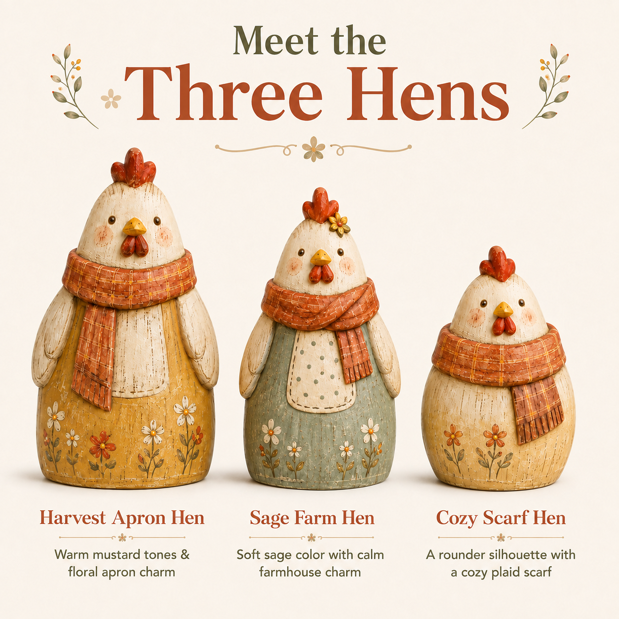 3-Piece Harvest Hen Figurine Set