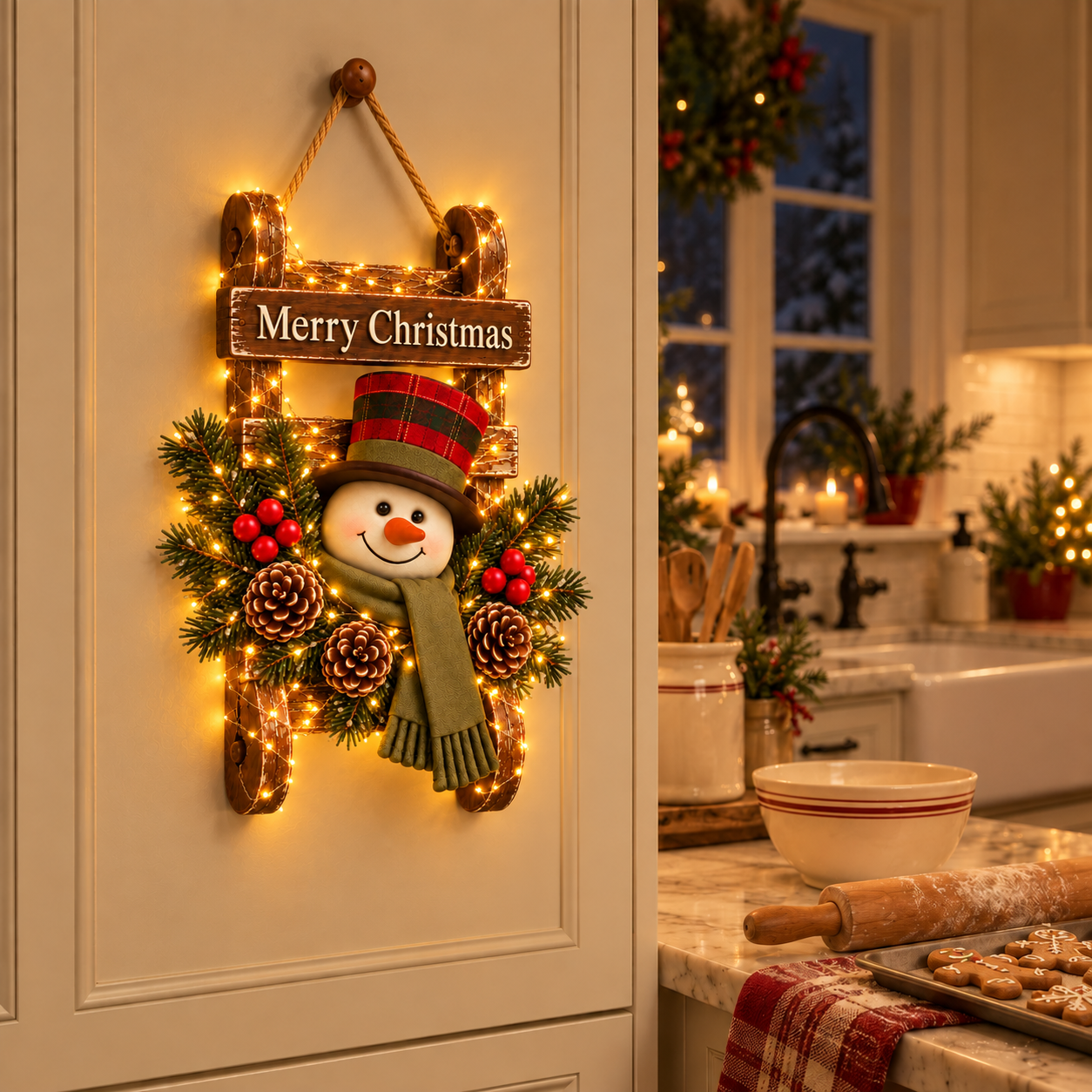 Vintage Glow Snowman Sleigh