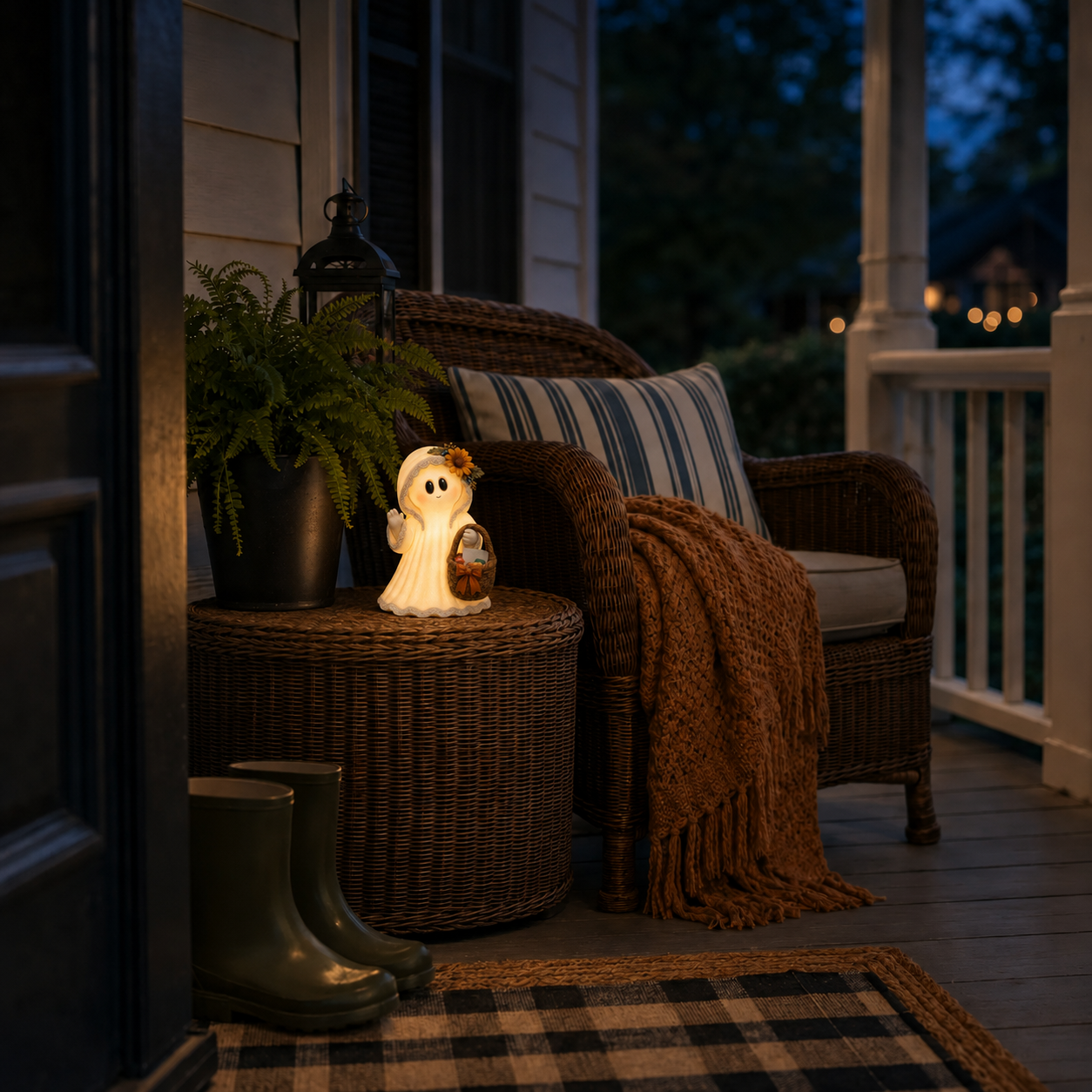 Lighted Autumn Basket Ghost