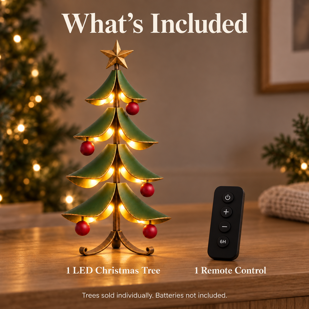 Vintage Christmas Tree Decor with Remote LED Lights