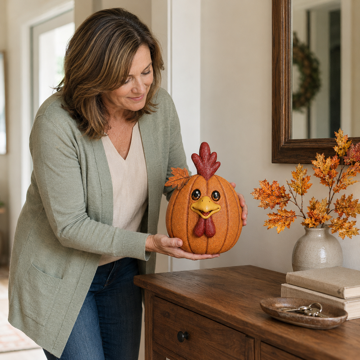 Lighted Pumpkin Chicken Decor