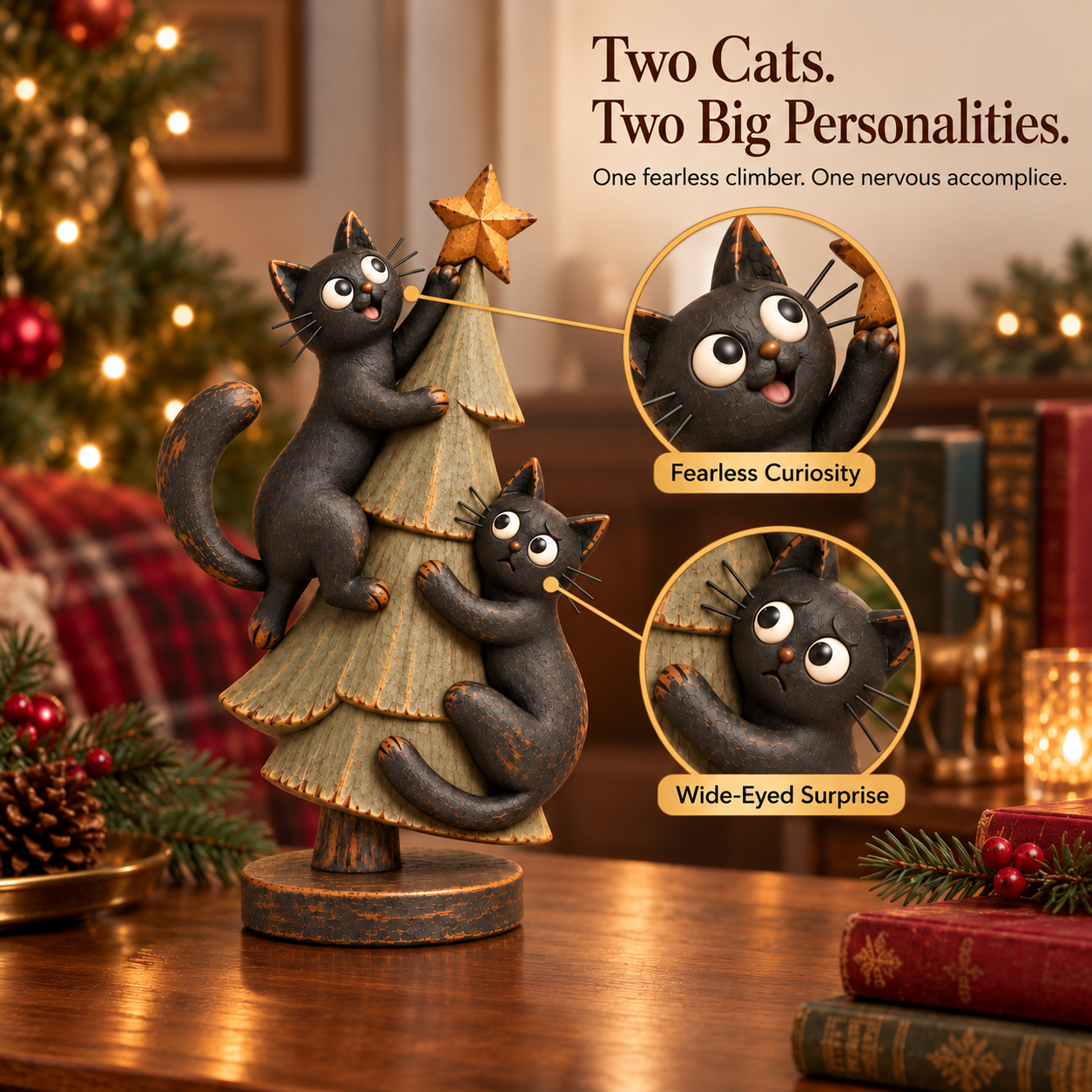 Mischievous Black Cats Christmas Tree Figurine