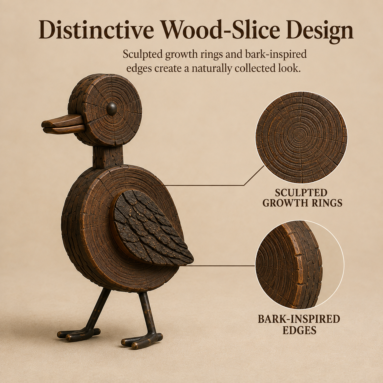 4Pcs Rustic Woodgrain Duck Family Figurines