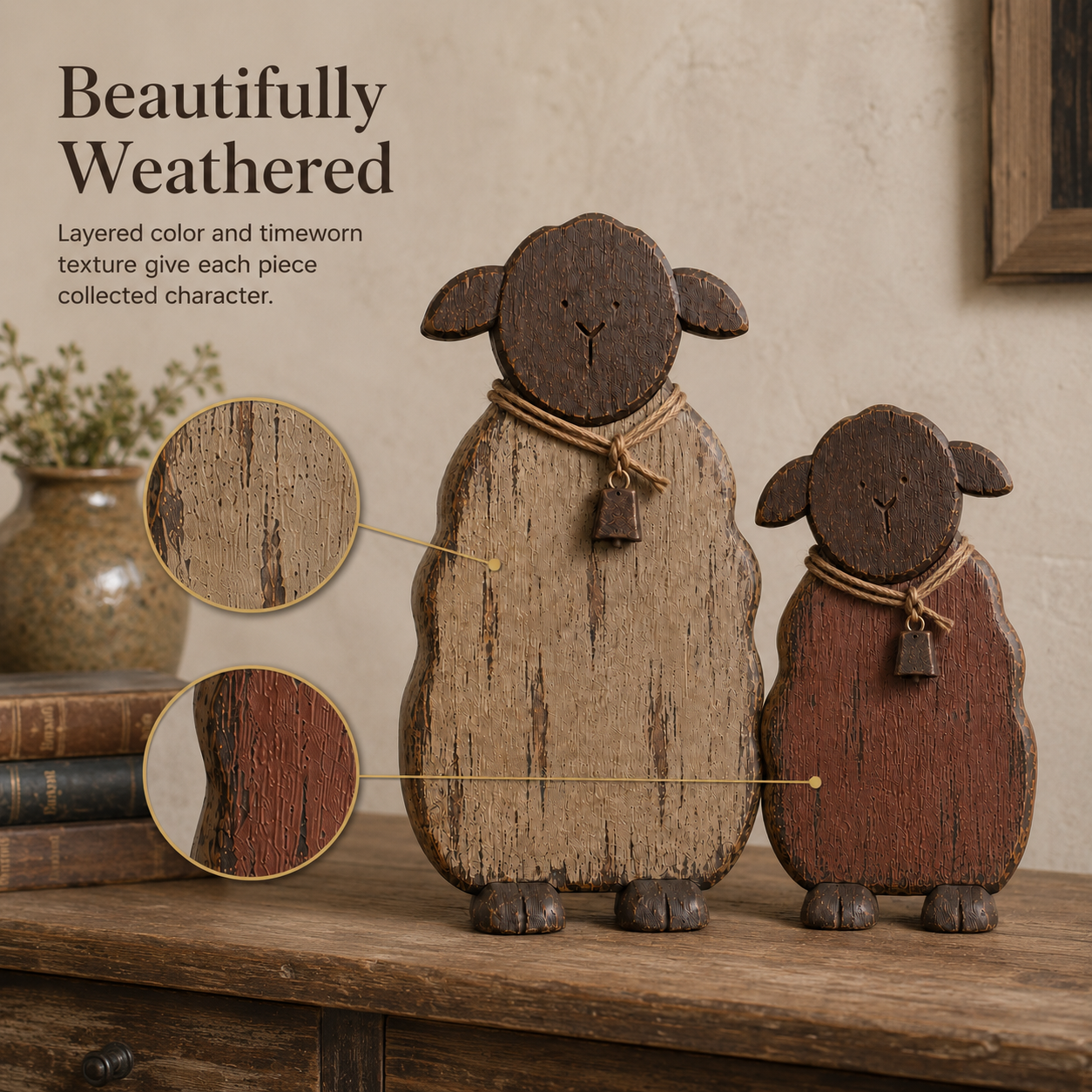 2Pcs Quiet Meadow Rustic Sheep Pair
