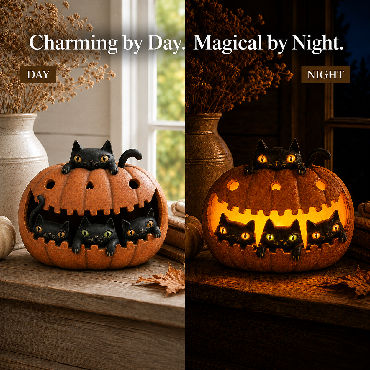 Lighted Black Cat Pumpkin