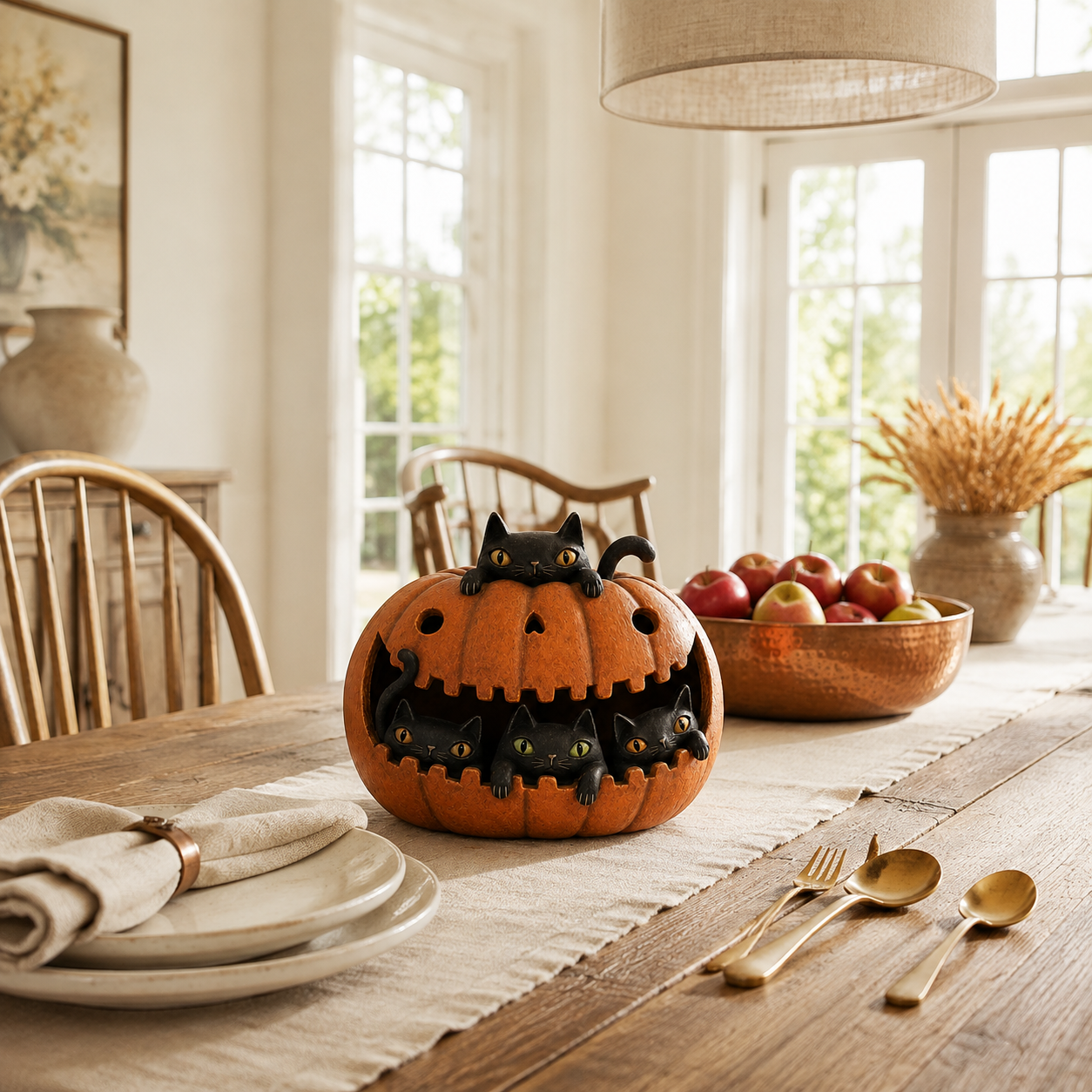 Lighted Black Cat Pumpkin