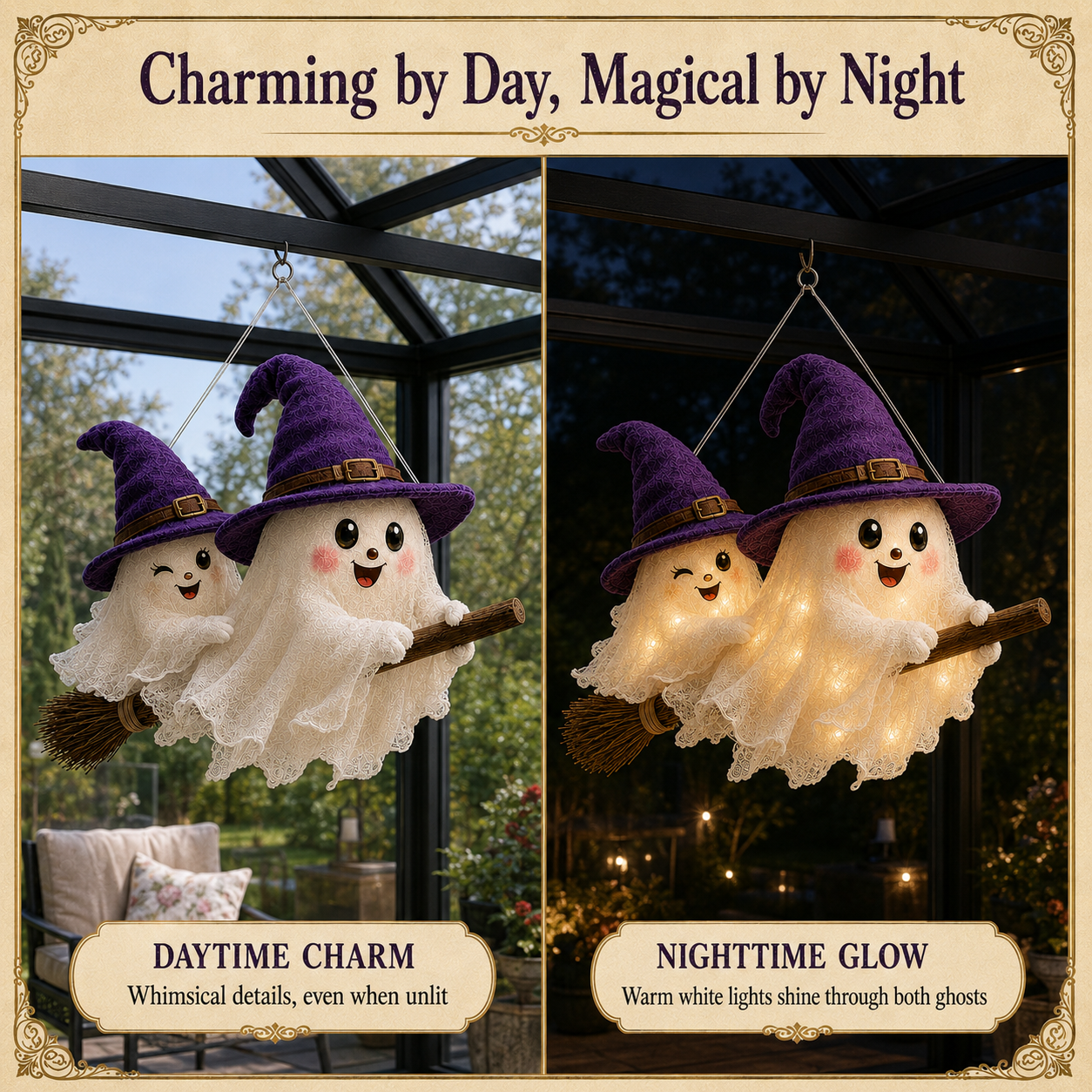 Moonlight Mischief Lighted Ghost Broom Hanger