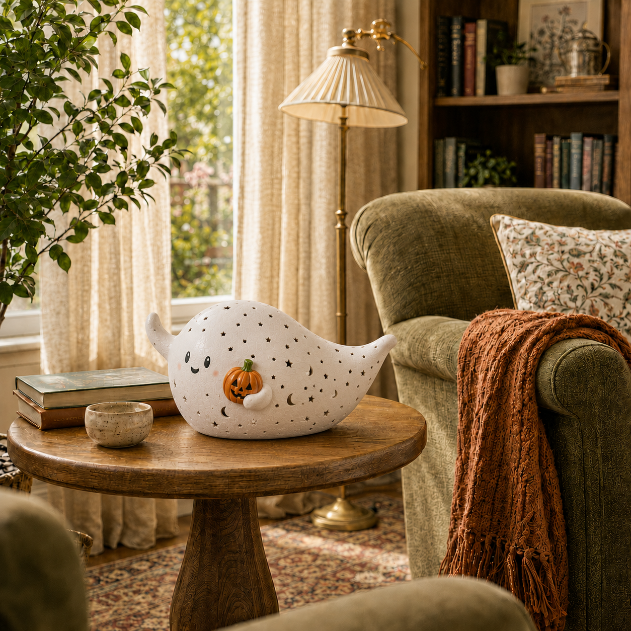Lighted Pumpkin Ghost Decor