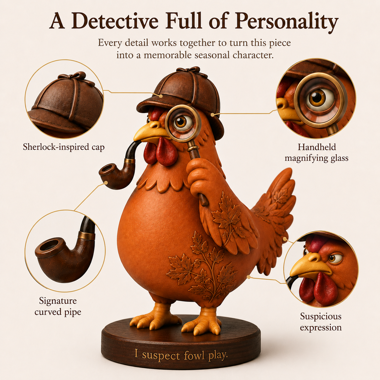 Detective Chicken Figurine – Fall & Halloween Tabletop Décor