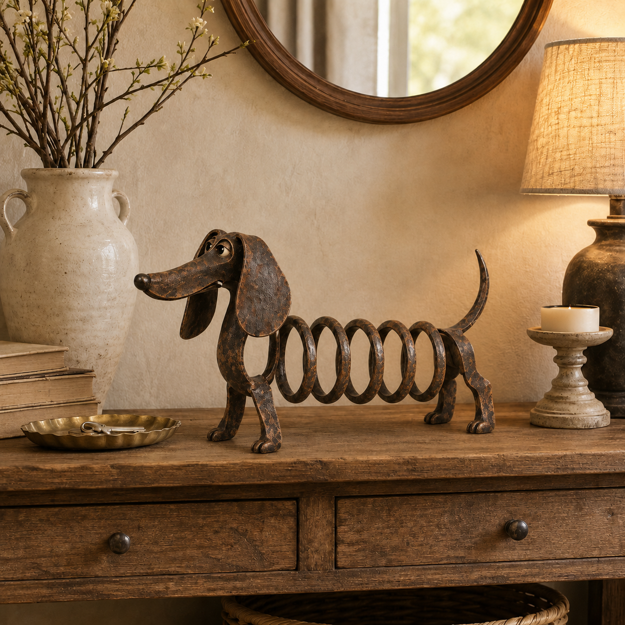 Rustic Spring Dachshund Garden Sculpture