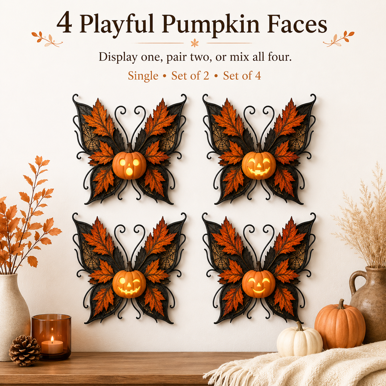 Lighted Pumpkin Butterfly Halloween Wall Decor