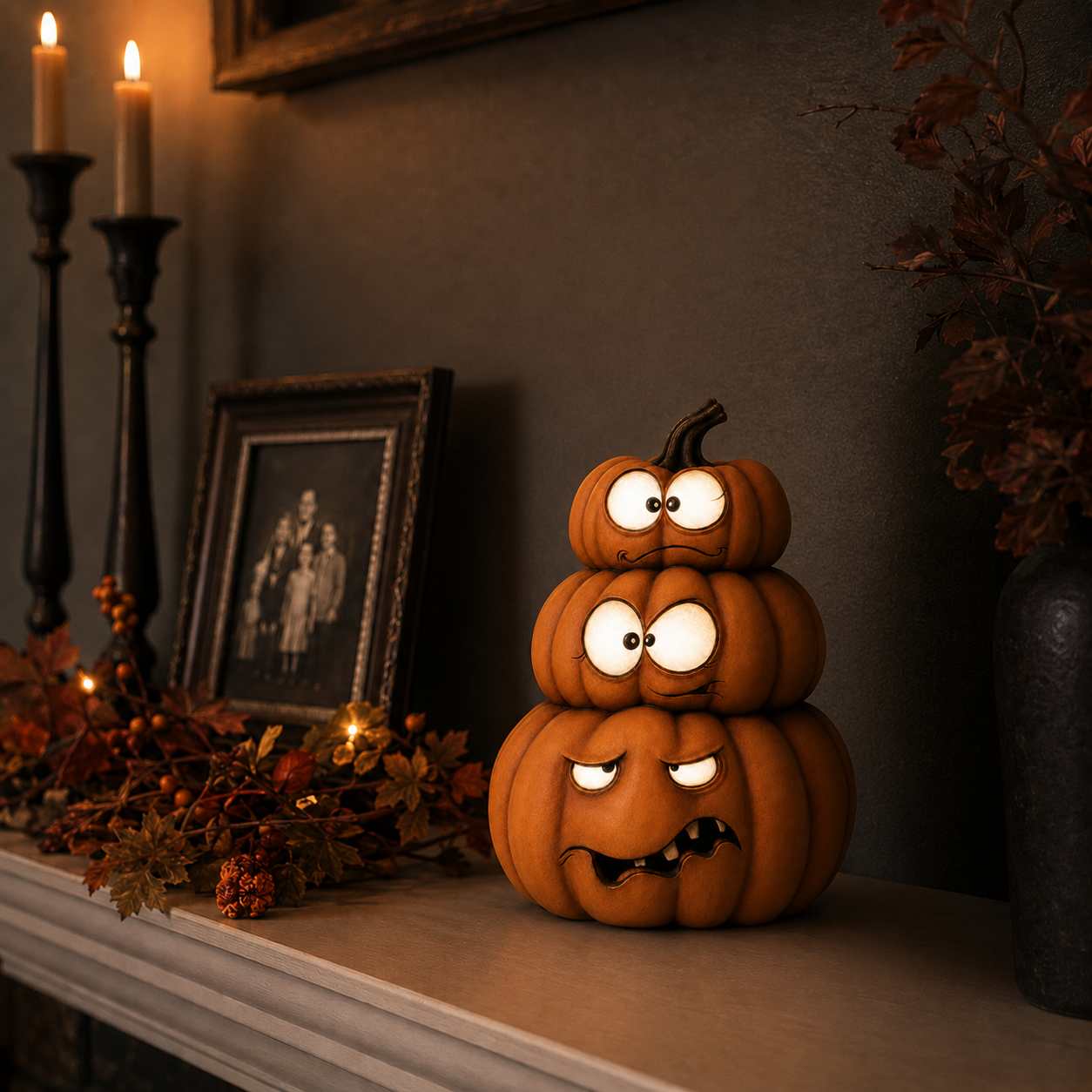 Lighted Stacked Pumpkin Decor