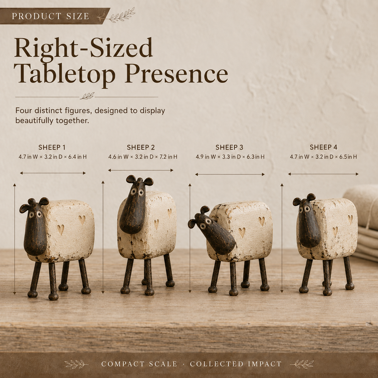 4Pcs Rustic Farmhouse Sheep Figurine Set