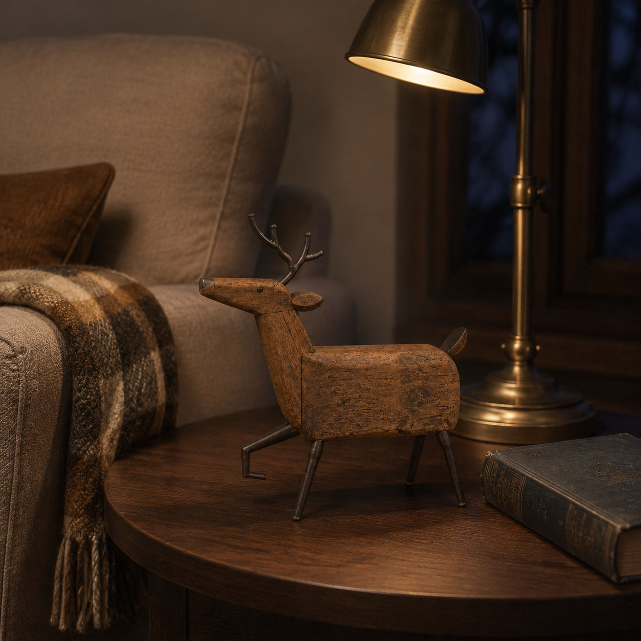 Heirloom-Inspired Wood & Iron Walking Deer Tabletop Decor