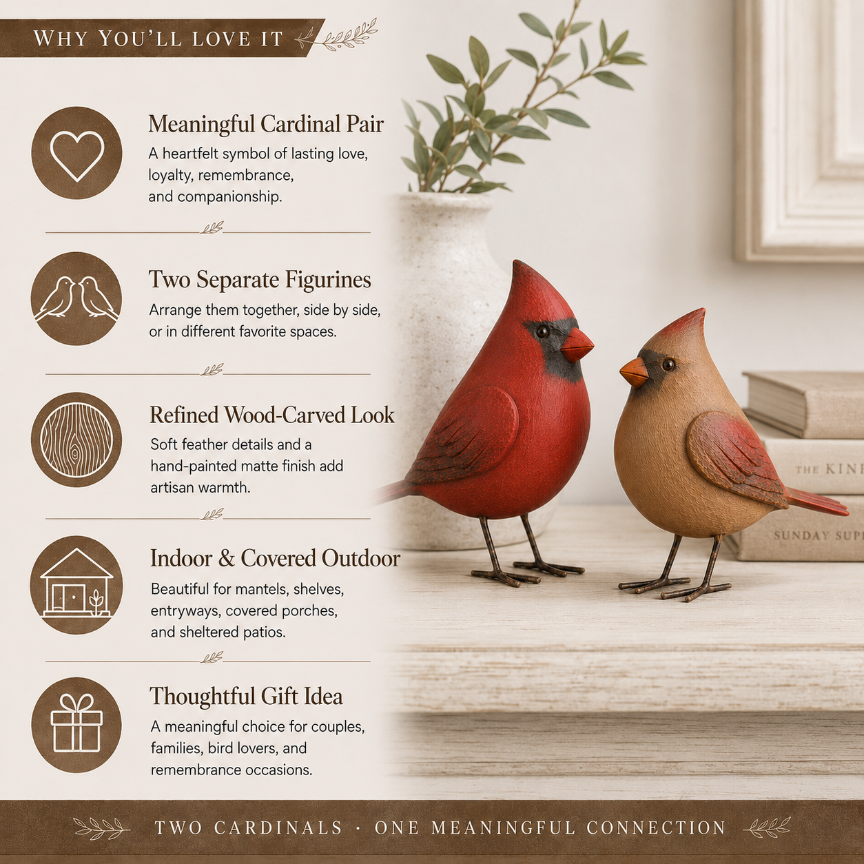 2Pcs Cardinal Companion Figurines