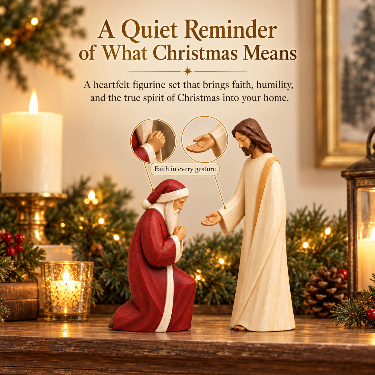 Santa Kneels Before Jesus Christmas Figurine Set
