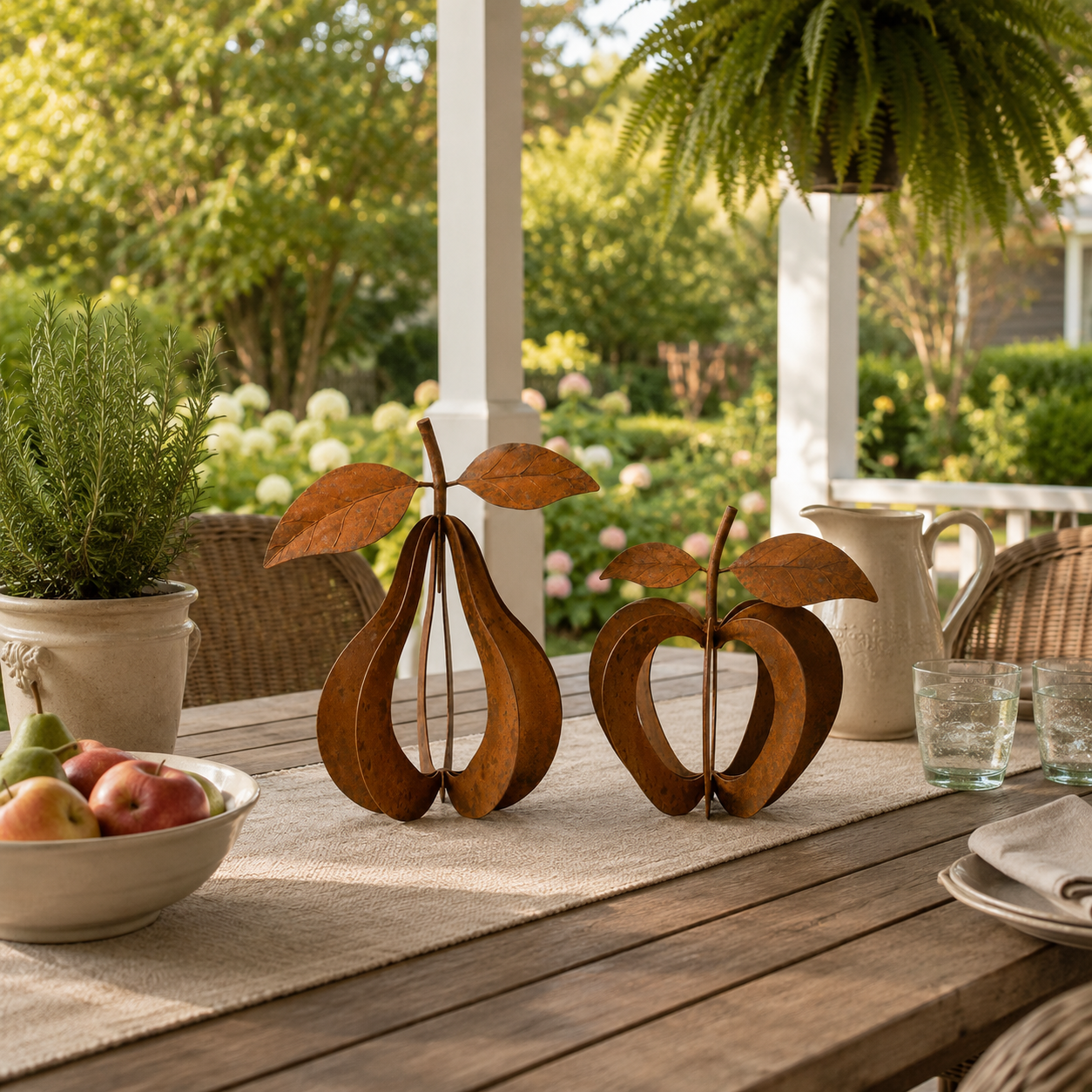 Rustic Orchard Metal Fruit Sculpture