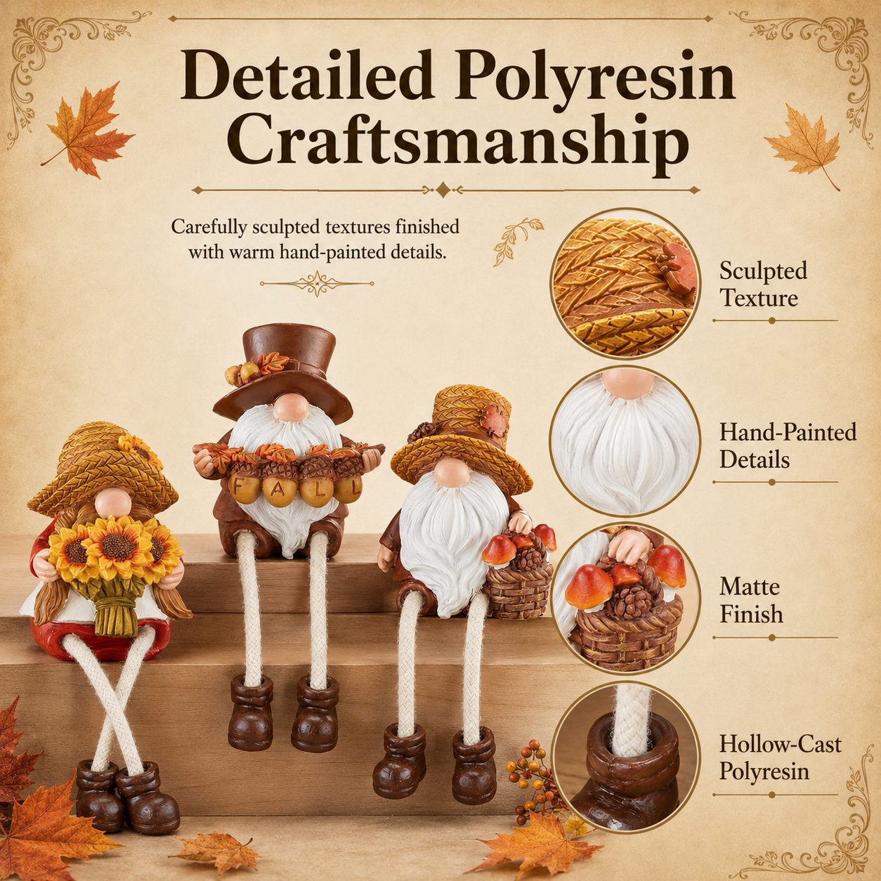 Fall Harvest Gnome Shelf Sitter with Dangling Legs