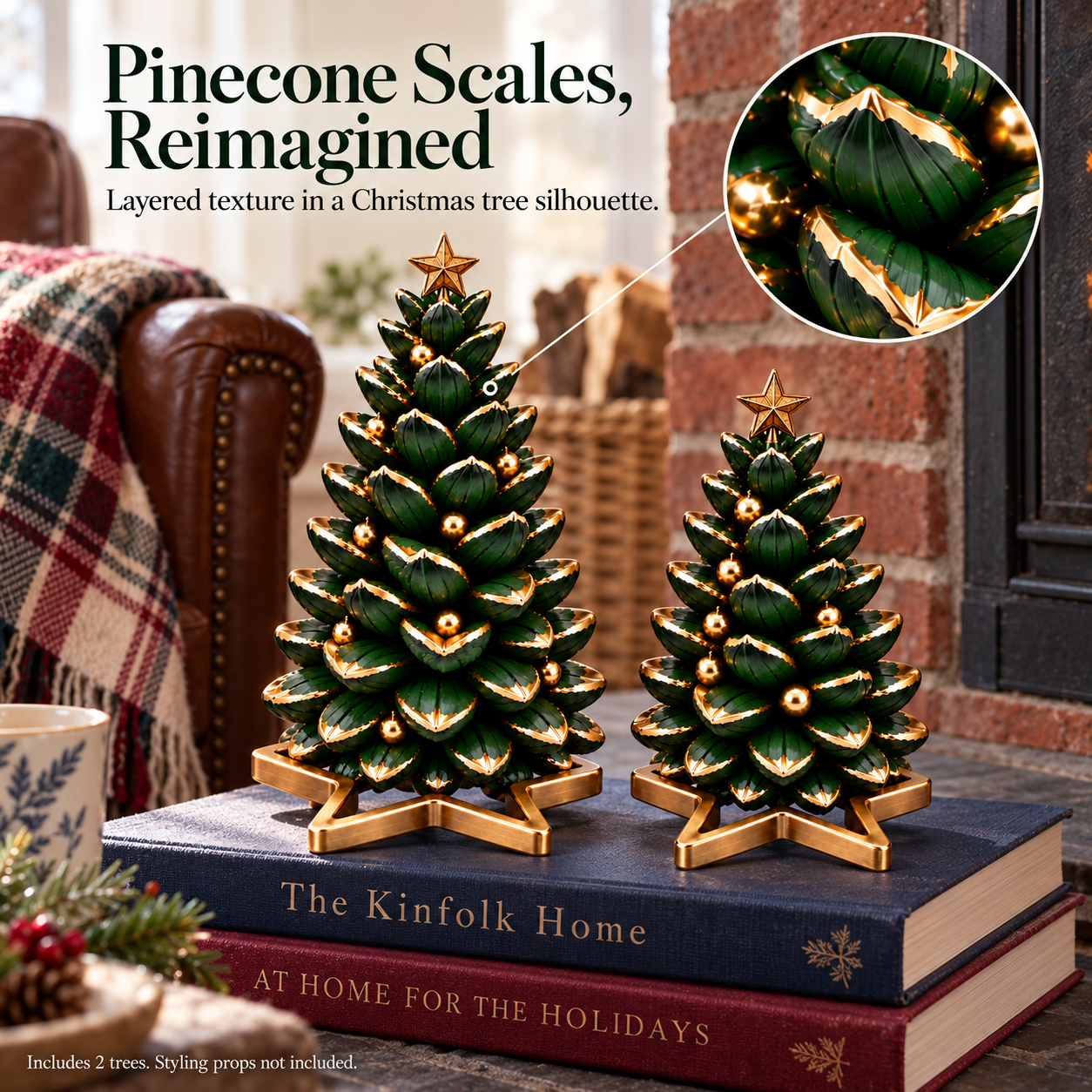 Gold-Trimmed Pinecone Christmas Tree Duo