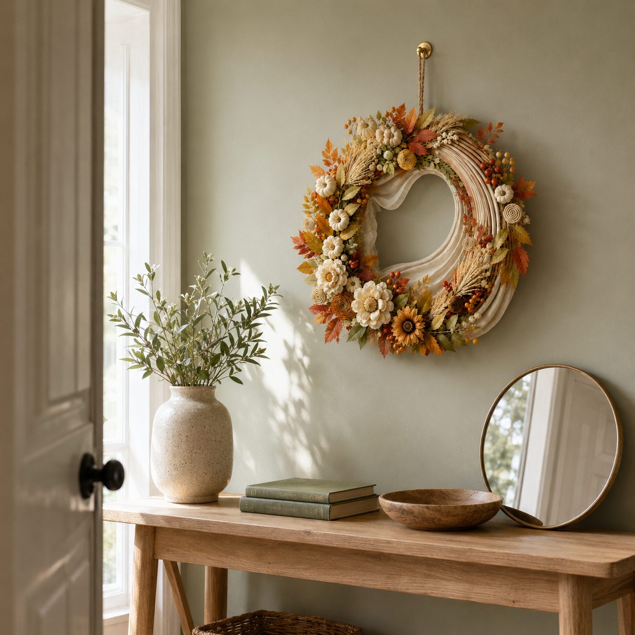 Lighted Pumpkin Harvest Wreath