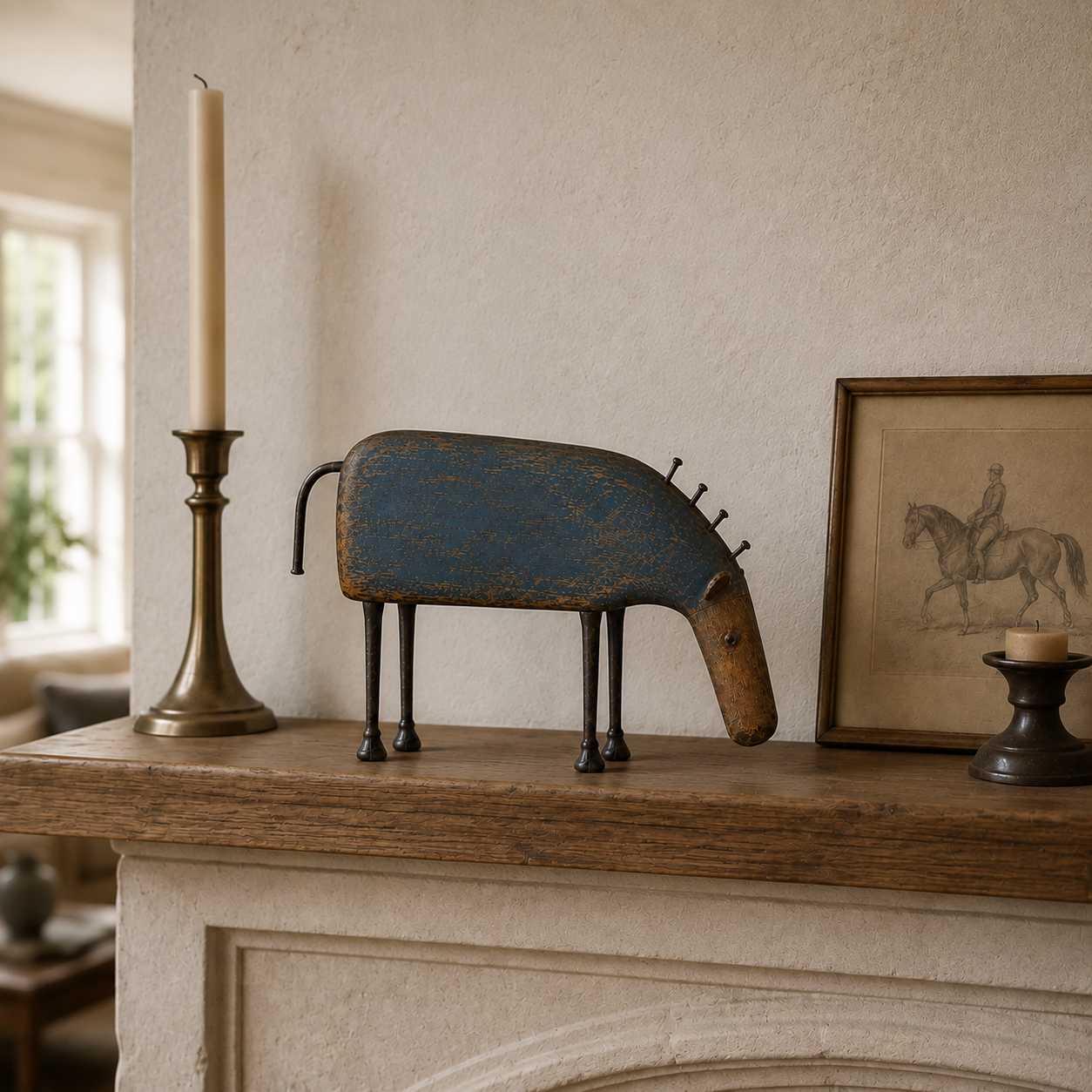 Weathered Indigo Folk Art Horse Figurine