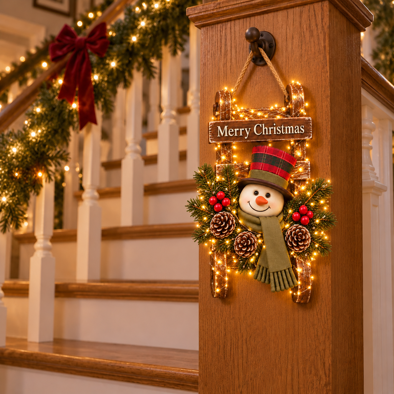 Vintage Glow Snowman Sleigh
