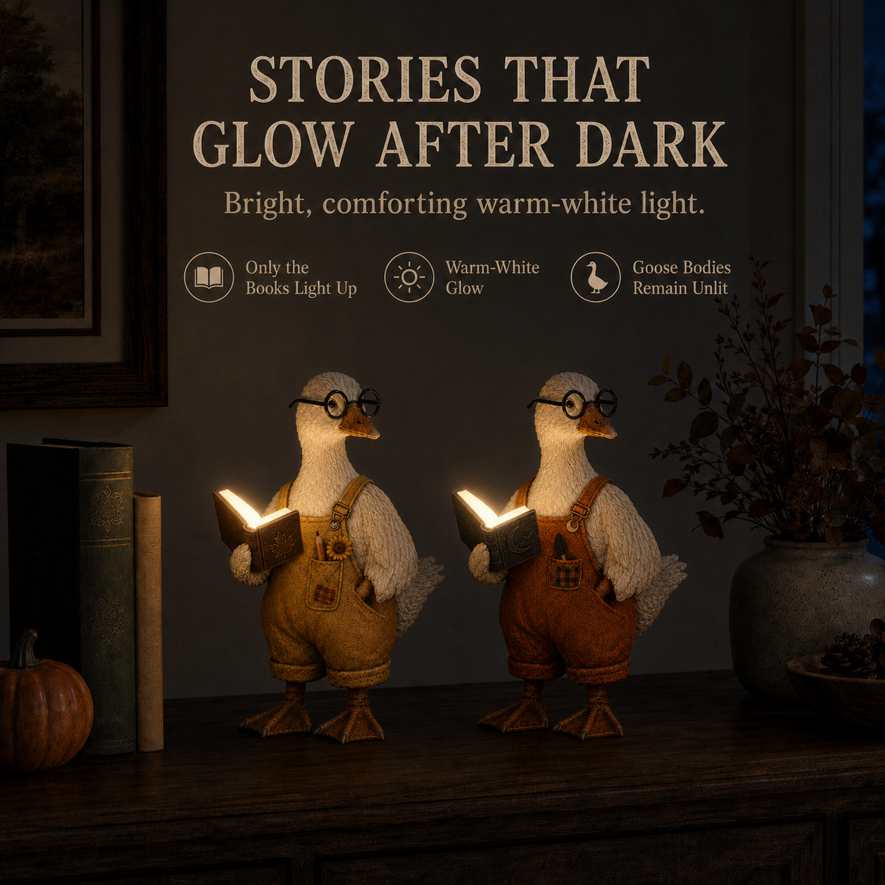 Lighted Reading Goose Decor