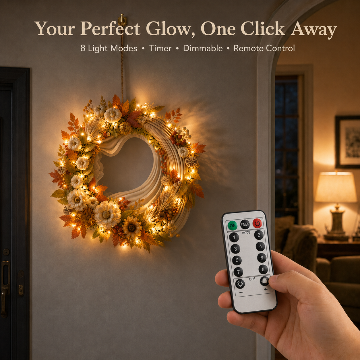 Lighted Pumpkin Harvest Wreath