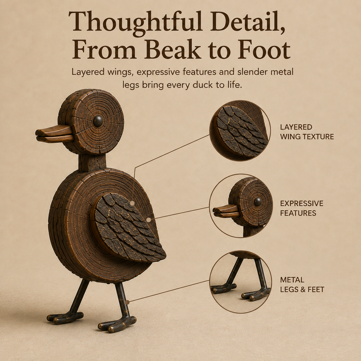 4Pcs Rustic Woodgrain Duck Family Figurines