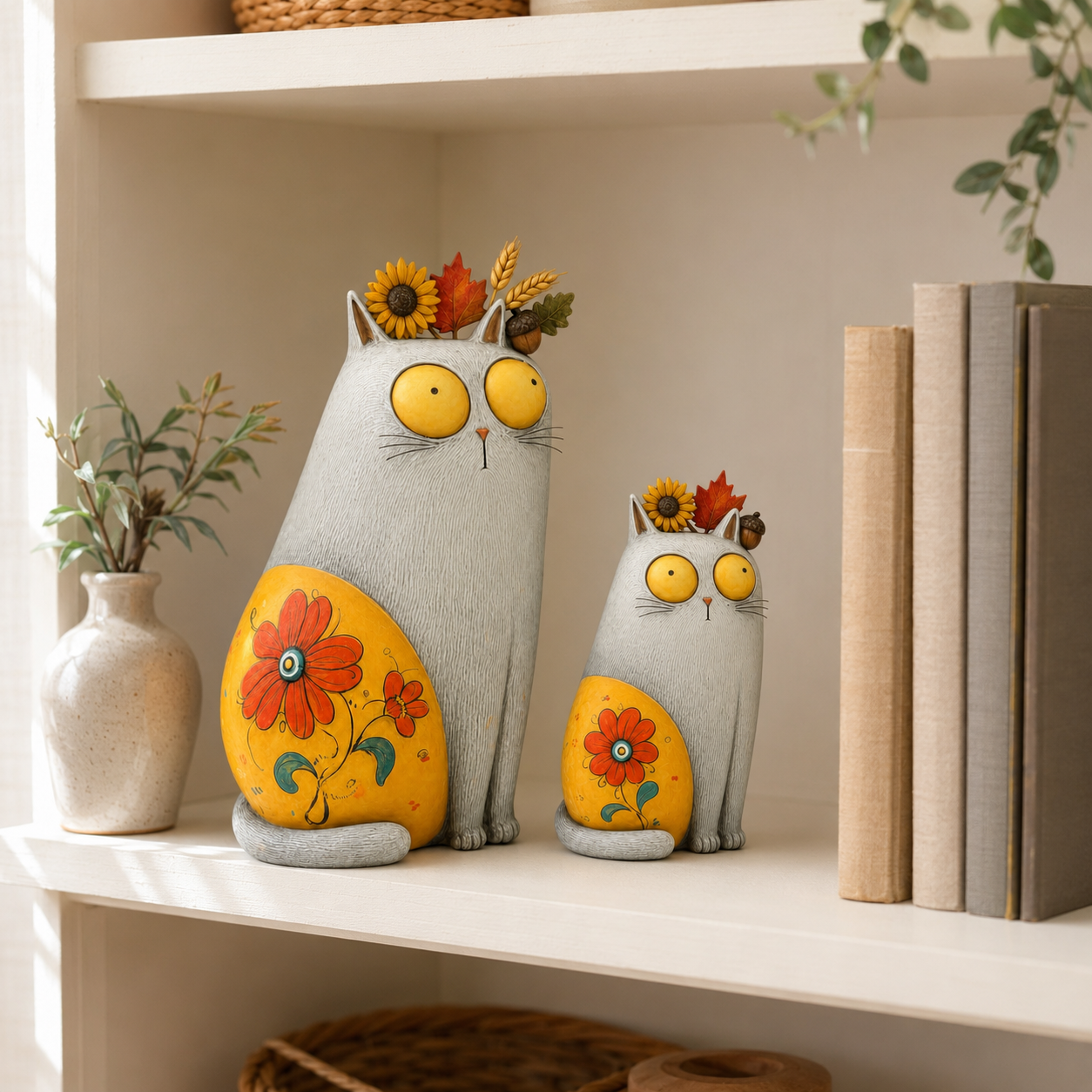 Autumn Bloom Cat Figurine Set