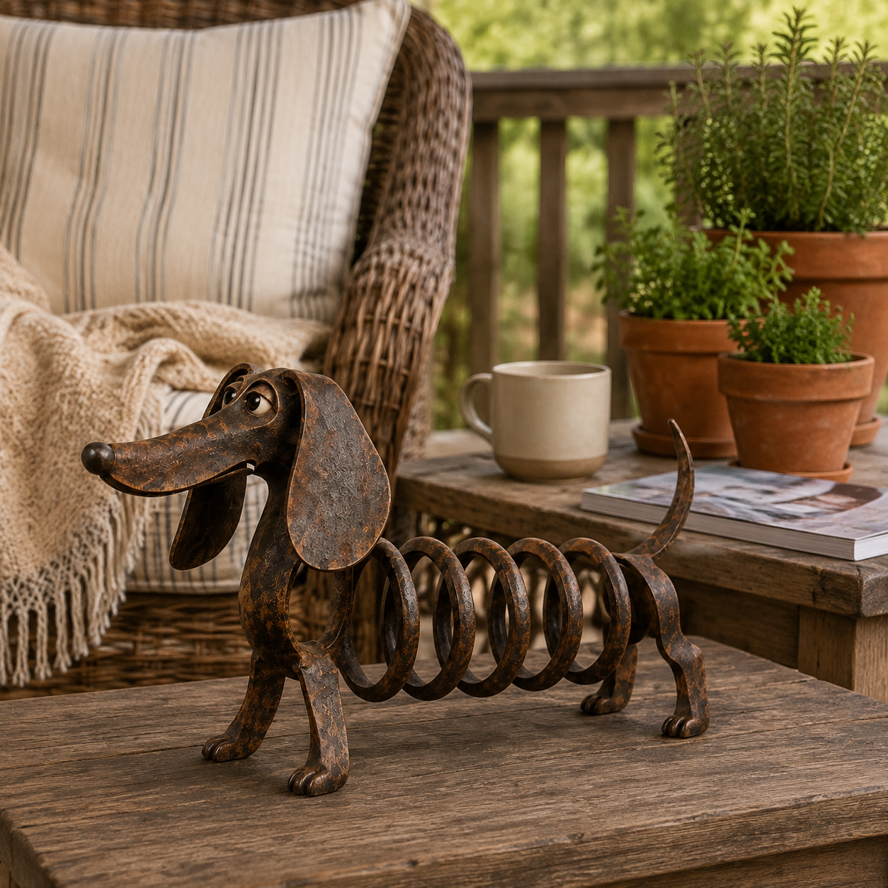 Rustic Spring Dachshund Garden Sculpture