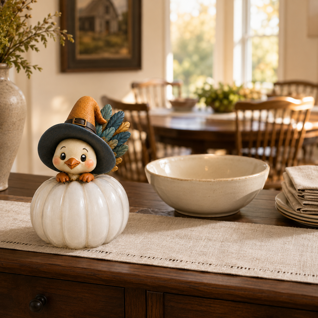 Lighted Witch Turkey Pumpkin Decor