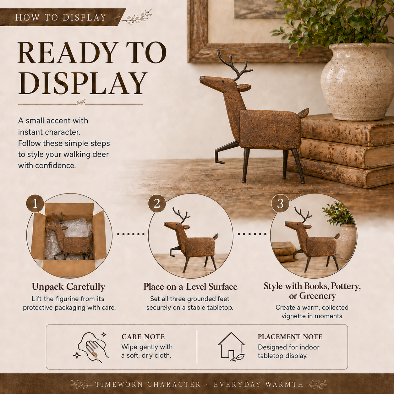 Heirloom-Inspired Wood & Iron Walking Deer Tabletop Decor
