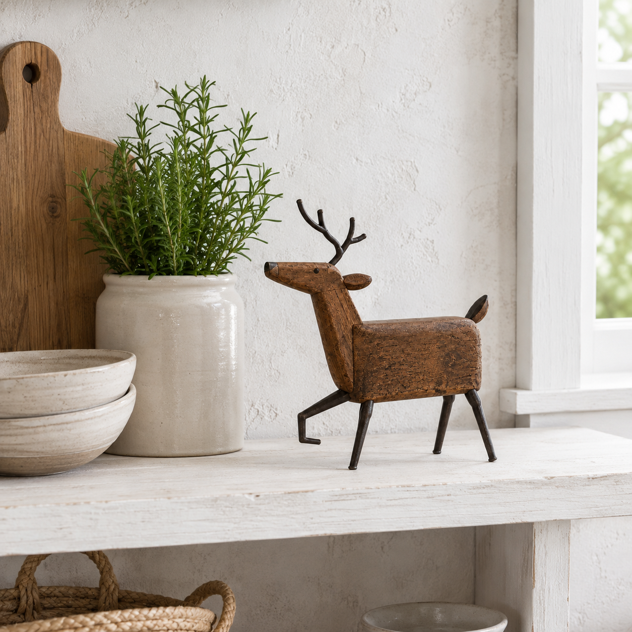 Heirloom-Inspired Wood & Iron Walking Deer Tabletop Decor