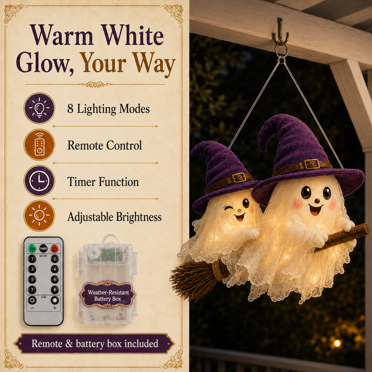 Moonlight Mischief Lighted Ghost Broom Hanger